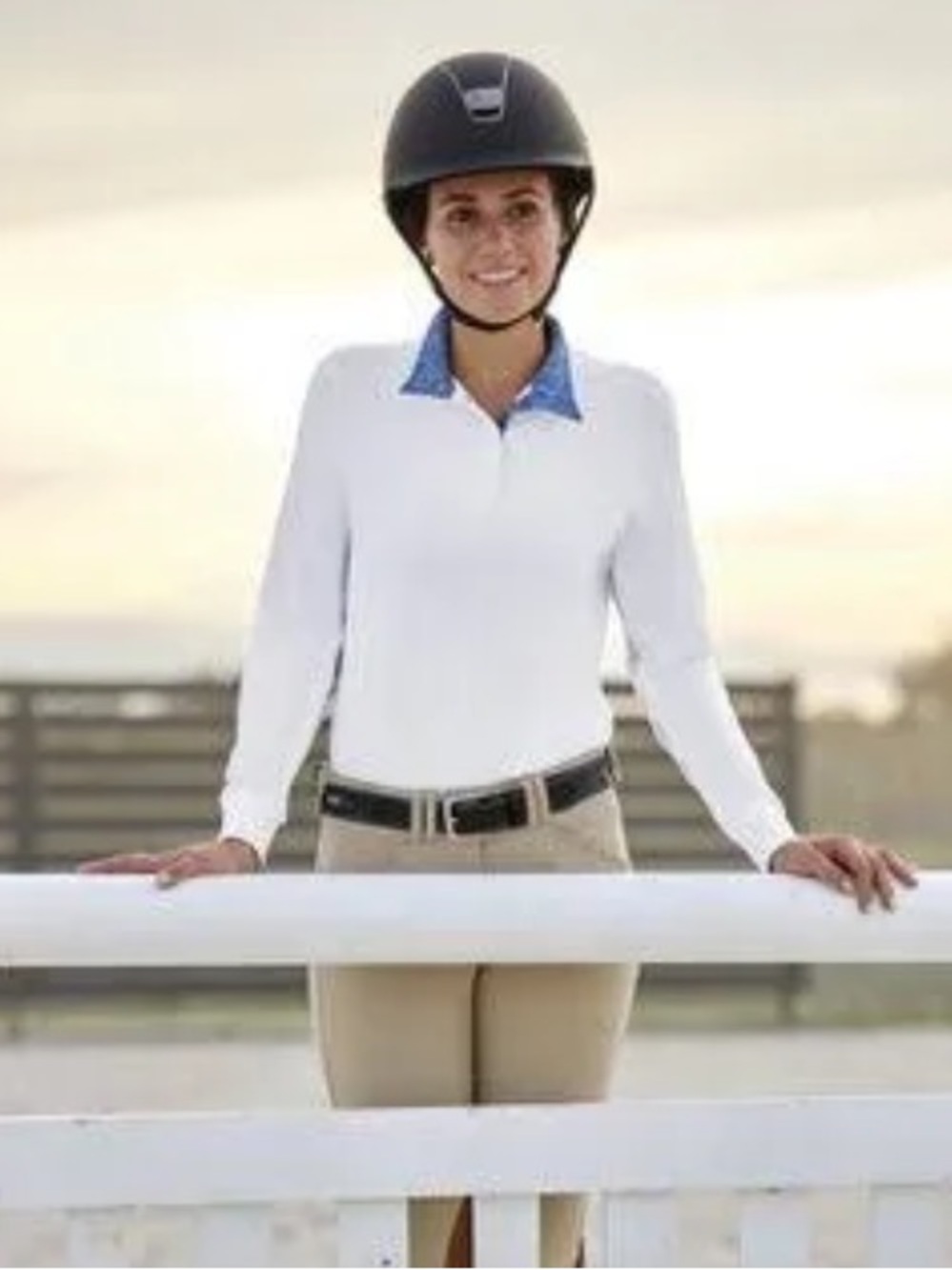COOLBLAST Show Shirt by Dover Saddlery Lightweight Long Sleeve White Blue L - Picture 11 of 11